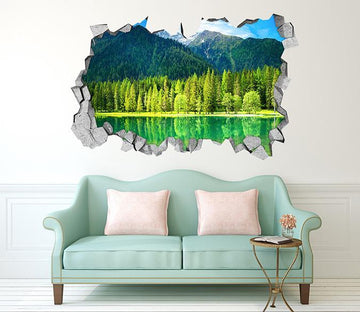 3D Green Mountains Lake 021 Broken Wall Murals Wallpaper AJ Wallpaper 