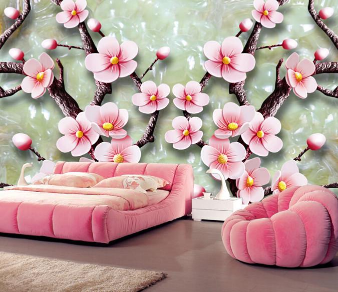 3D Jade Peach Pink Flowers Wallpaper AJ Wallpaper 1 