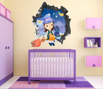 3D Lovely Girl And Cat 60 Broken Wall Murals Wallpaper AJ Wallpaper 