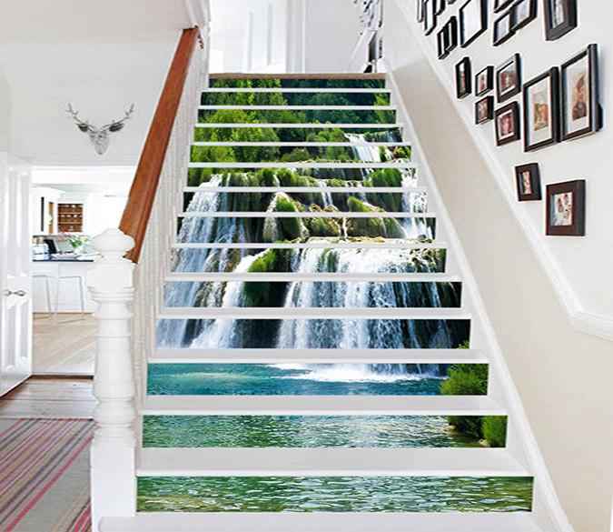 3D Waterfall Green Scenery 708 Stair Risers Wallpaper AJ Wallpaper 