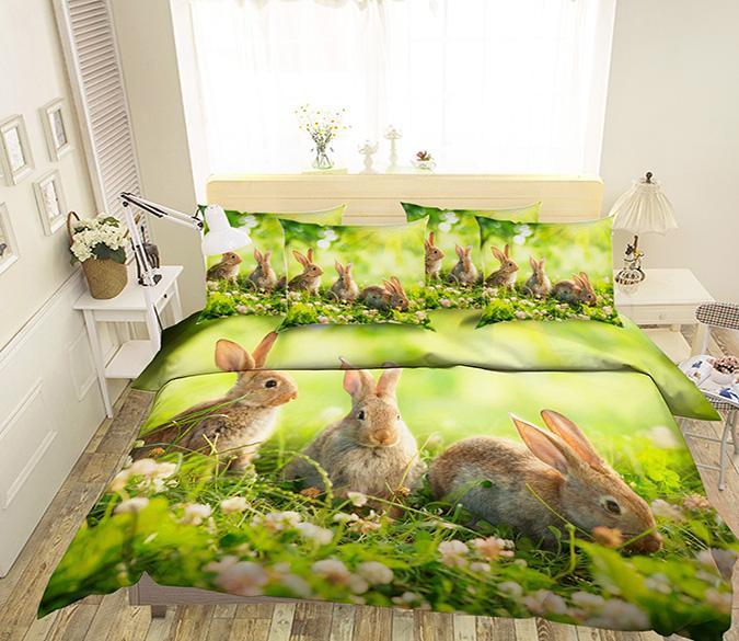3D Grassland Rabbits 124 Bed Pillowcases Quilt Wallpaper AJ Wallpaper 