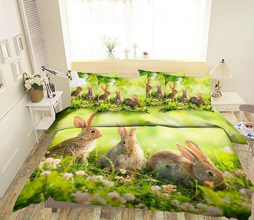 3D Grassland Rabbits 124 Bed Pillowcases Quilt Wallpaper AJ Wallpaper 