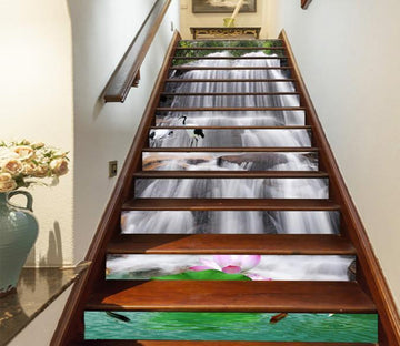 3D Waterfall Cranes 1349 Stair Risers Wallpaper AJ Wallpaper 