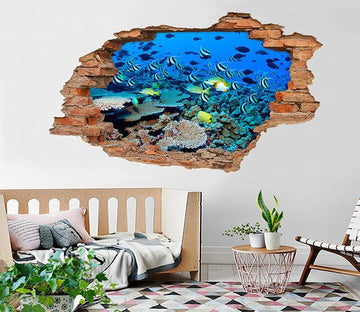 3D Ocean Fishes Corals 197 Broken Wall Murals Wallpaper AJ Wallpaper 