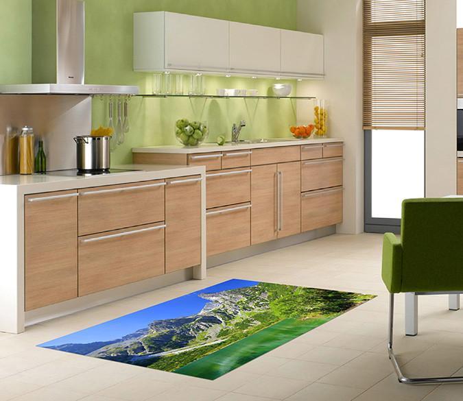 3D Lakeside Mountains Kitchen Mat Floor Mural Wallpaper AJ Wallpaper 