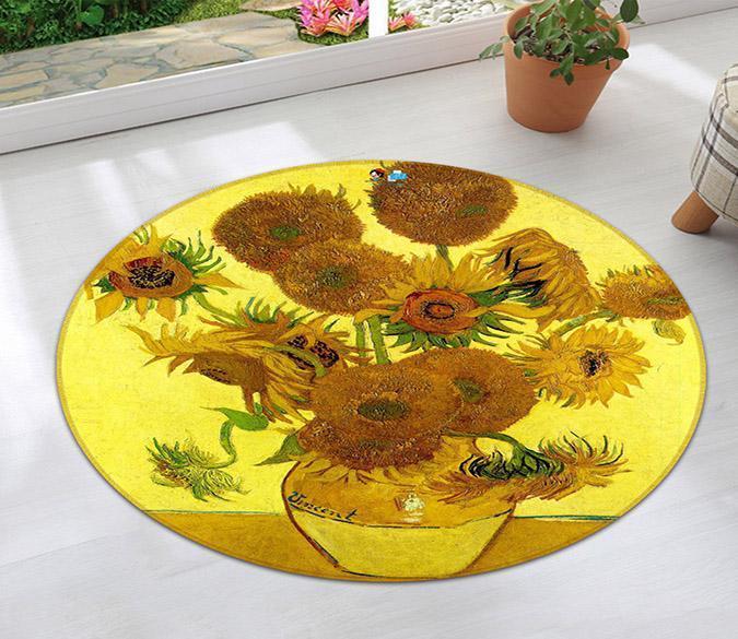 3D Sunflowers Vase 7 Round Non Slip Rug Mat Mat AJ Creativity Home 