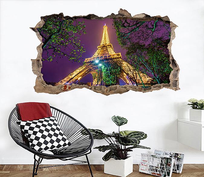 3D Shiny Eiffel Tower 340 Broken Wall Murals Wallpaper AJ Wallpaper 