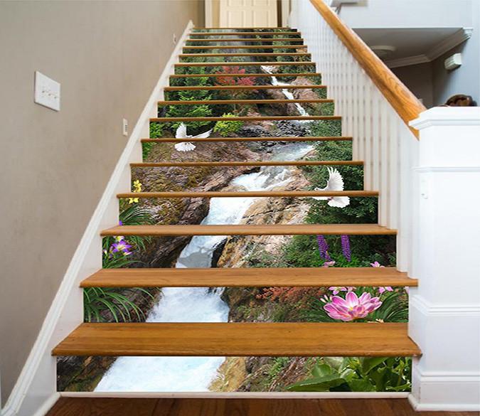 3D Creek Flying Birds 1521 Stair Risers Wallpaper AJ Wallpaper 