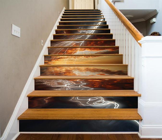 3D Sea Sunset Lightning 1450 Stair Risers Wallpaper AJ Wallpaper 
