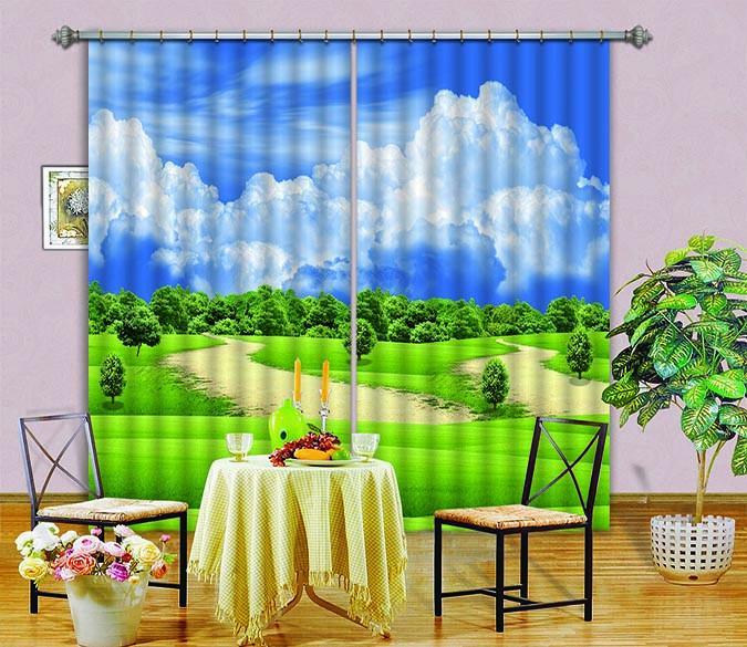 3D Grassland Trees 514 Curtains Drapes Wallpaper AJ Wallpaper 