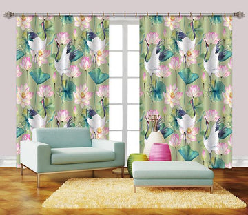 3D Lotus Flowers And Cranes 2326 Curtains Drapes Wallpaper AJ Wallpaper 