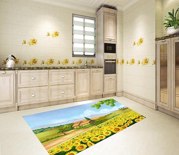3D Cottages Sunflowes 671 Kitchen Mat Floor Mural Wallpaper AJ Wallpaper 