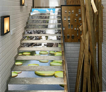 3D Waterfall Lake Plants 570 Stair Risers Wallpaper AJ Wallpaper 