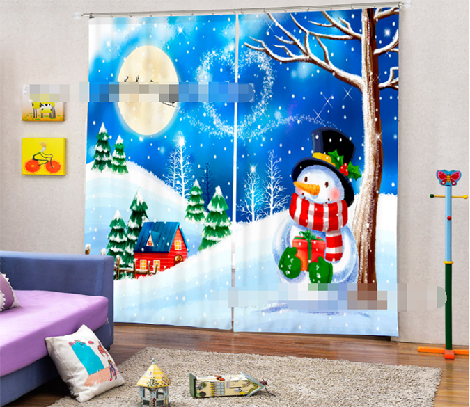 3D Snowing Christmas Snowman 1398 Curtains Drapes Wallpaper AJ Wallpaper 