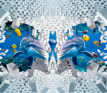 3D Sweet Dolphins Floor Mural Wallpaper AJ Wallpaper 2 