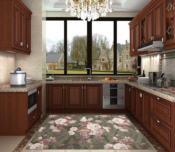 3D Flower Pattern Kitchen Mat Floor Mural Wallpaper AJ Wallpaper 