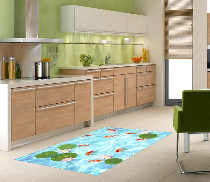3D Fishes And Flowers 024 Kitchen Mat Floor Mural Wallpaper AJ Wallpaper 