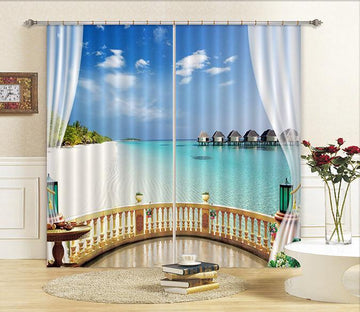 3D Balcony Beach Scenery Curtains Drapes Wallpaper AJ Wallpaper 