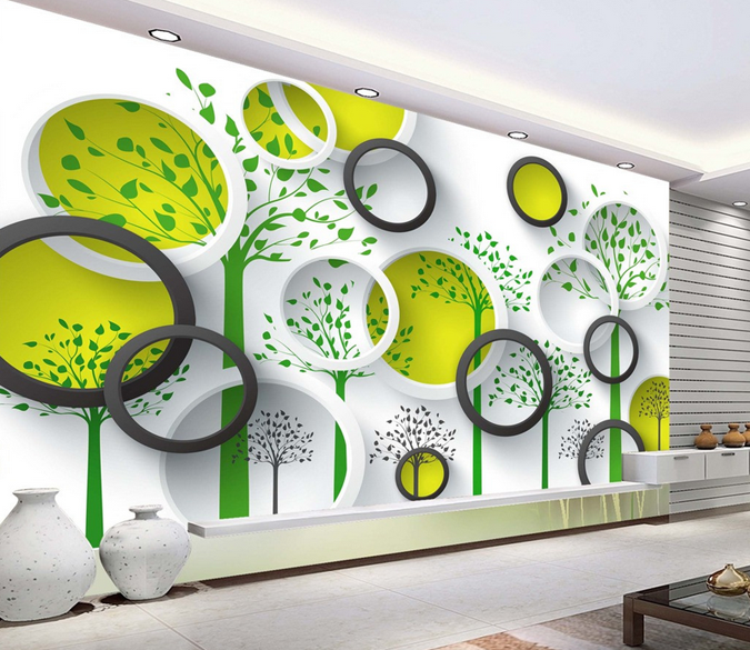 Green Trees And Circles Wallpaper AJ Wallpaper 