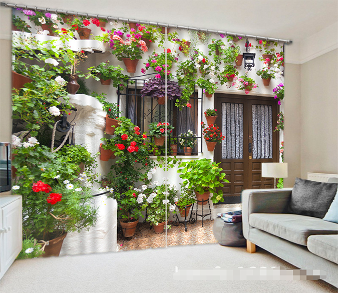 3D House Potted Plants 1045 Curtains Drapes Wallpaper AJ Wallpaper 