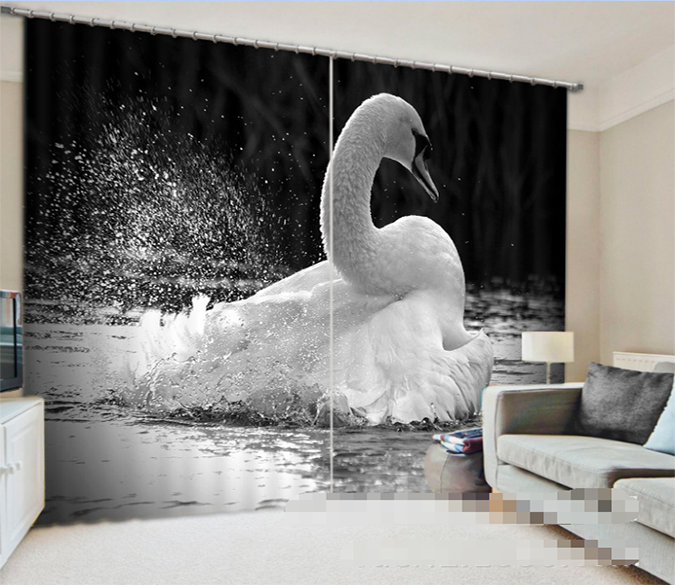 3D Playful White Swan 1011 Curtains Drapes Wallpaper AJ Wallpaper 