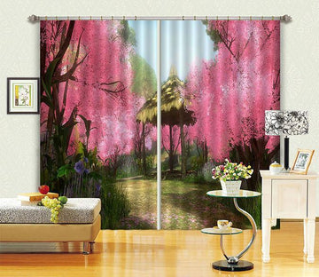 3D Pavilion Red Trees 291 Curtains Drapes Wallpaper AJ Wallpaper 