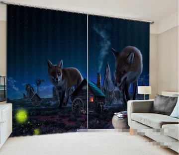 3D Grassland Night Wolves 963 Curtains Drapes Wallpaper AJ Wallpaper 
