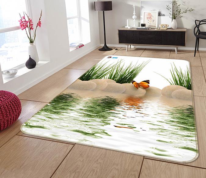 3D Lake Butterfly Stones 160 Non Slip Rug Mat Mat AJ Creativity Home 