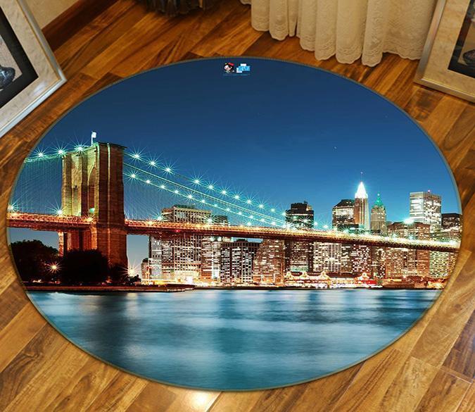 3D New York Night View 25 Round Non Slip Rug Mat Mat AJ Creativity Home 