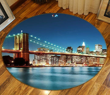 3D New York Night View 25 Round Non Slip Rug Mat Mat AJ Creativity Home 