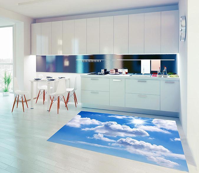 3D Blue Sky White Clouds 518 Kitchen Mat Floor Mural Wallpaper AJ Wallpaper 