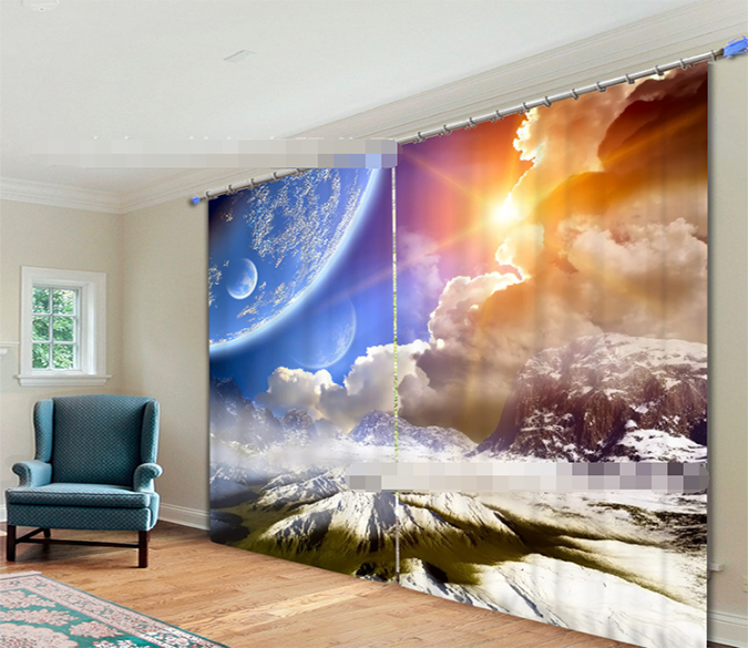 3D Snow Mountain Bright Sun 918 Curtains Drapes Wallpaper AJ Wallpaper 