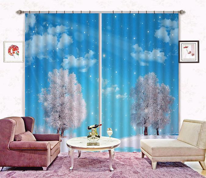 3D Snowing Area Frozen Trees 390 Curtains Drapes Wallpaper AJ Wallpaper 