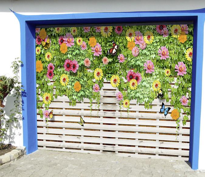 3D Wood Fence Flowers Vine 322 Garage Door Mural Wallpaper AJ Wallpaper 