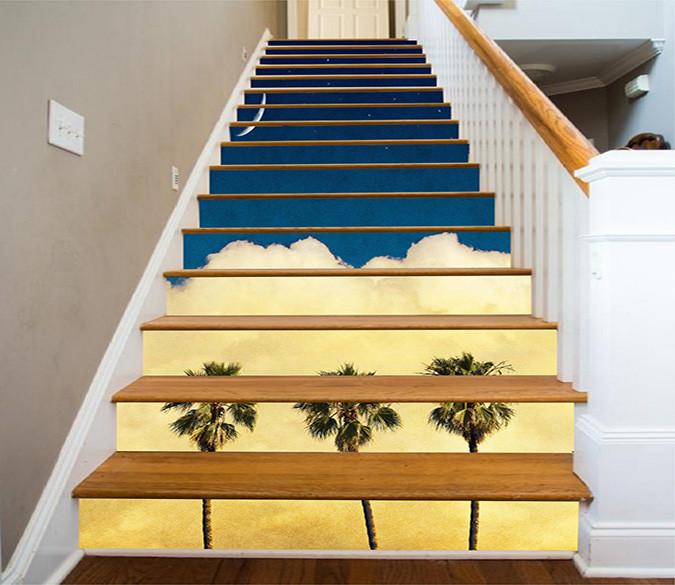 3D Palm Trees Stars Sky 1184 Stair Risers Wallpaper AJ Wallpaper 