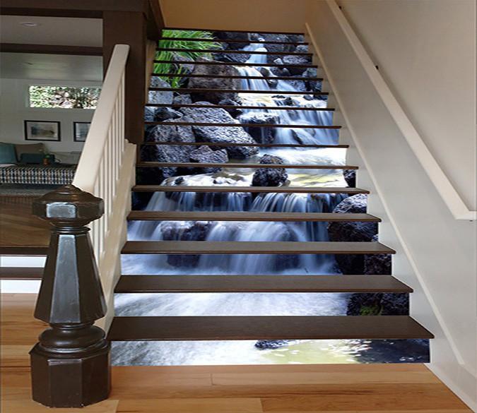 3D River Scattered Rocks 1354 Stair Risers Wallpaper AJ Wallpaper 