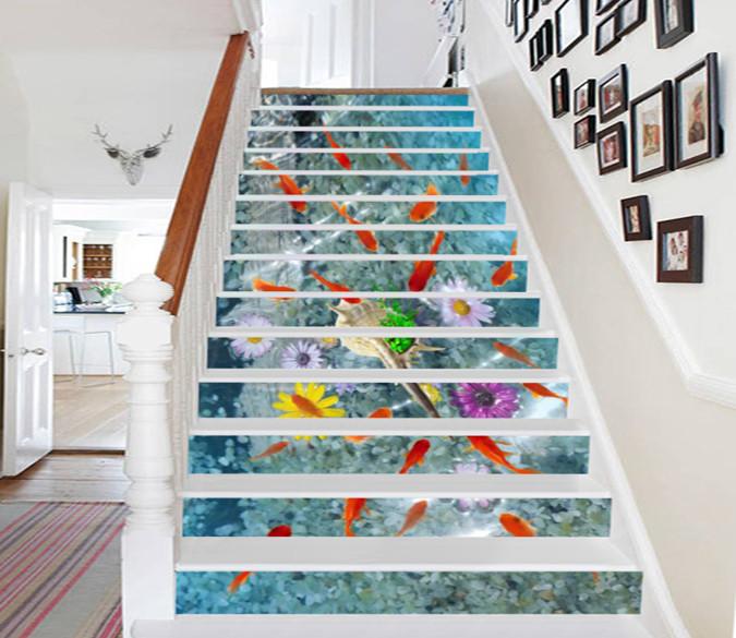 3D Fish Pond Cobblestones 597 Stair Risers Wallpaper AJ Wallpaper 
