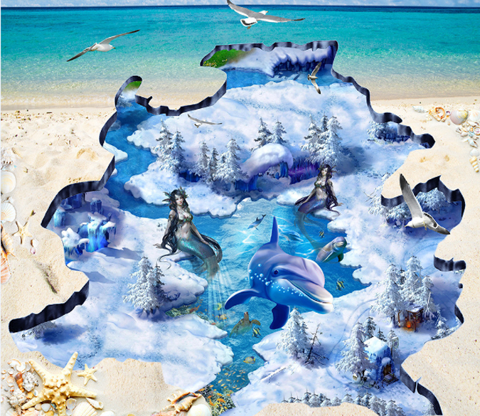 3D Snowfield Mermaids Floor Mural Wallpaper AJ Wallpaper 2 