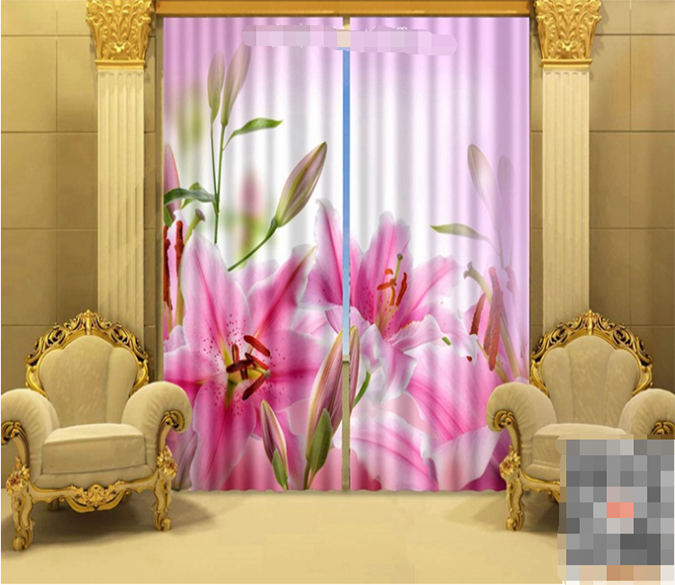 3D Lily Flowers 1017 Curtains Drapes Wallpaper AJ Wallpaper 