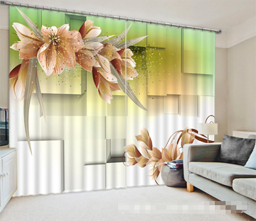 3D Cubes And Flowers 1276 Curtains Drapes Wallpaper AJ Wallpaper 