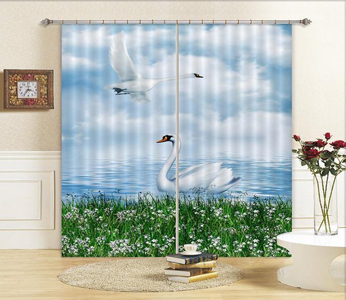 3D Lake Swans 11 Curtains Drapes Wallpaper AJ Wallpaper 