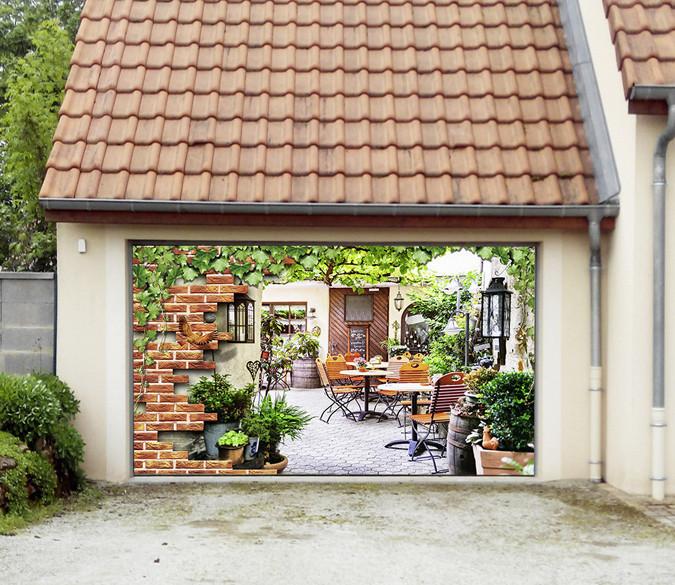 3D Restaurant Bricks Ivy 293 Garage Door Mural Wallpaper AJ Wallpaper 