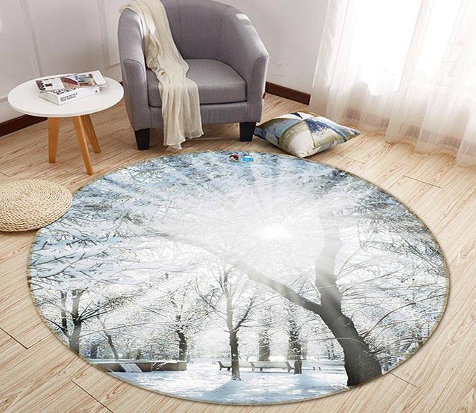3D Snow Trees Bright Sun 122 Round Non Slip Rug Mat Mat AJ Creativity Home 