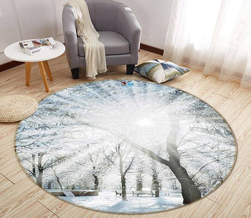 3D Snow Trees Bright Sun 122 Round Non Slip Rug Mat Mat AJ Creativity Home 