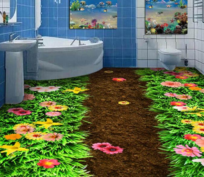 3D Grass And Flowers Floor Mural Wallpaper AJ Wallpaper 2 