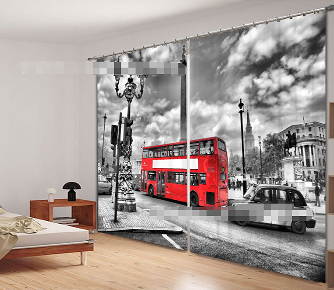 3D City Red Bus 2204 Curtains Drapes Wallpaper AJ Wallpaper 