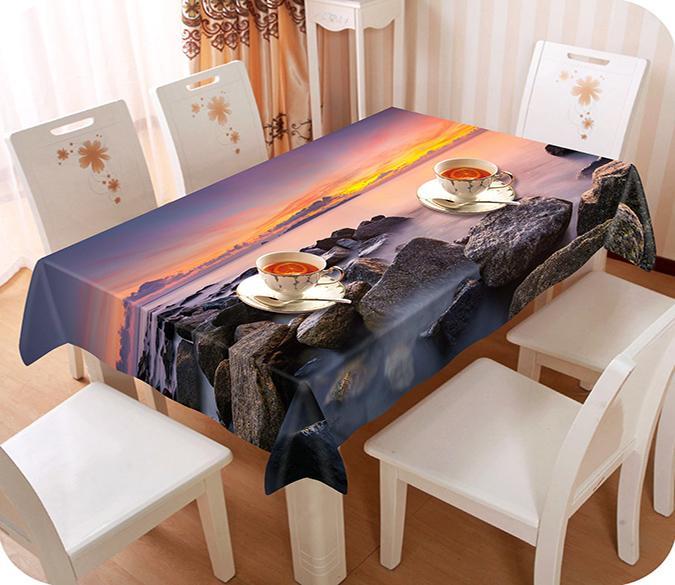 3D Stones Sea Sunset 616 Tablecloths Wallpaper AJ Wallpaper 