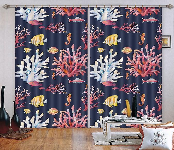 3D Corals And Fishes 2345 Curtains Drapes Wallpaper AJ Wallpaper 