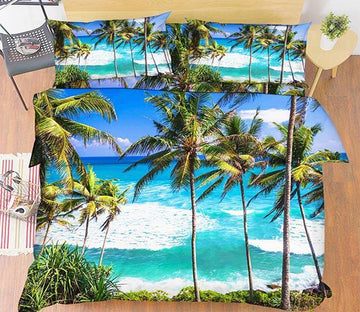 3D Sea Coconut Trees 14 Bed Pillowcases Quilt Wallpaper AJ Wallpaper 