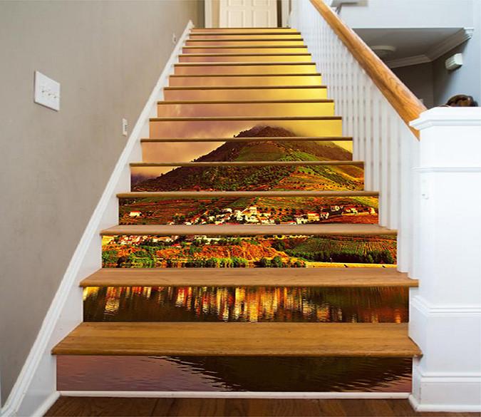 3D Lakeside Mountain Village 749 Stair Risers Wallpaper AJ Wallpaper 